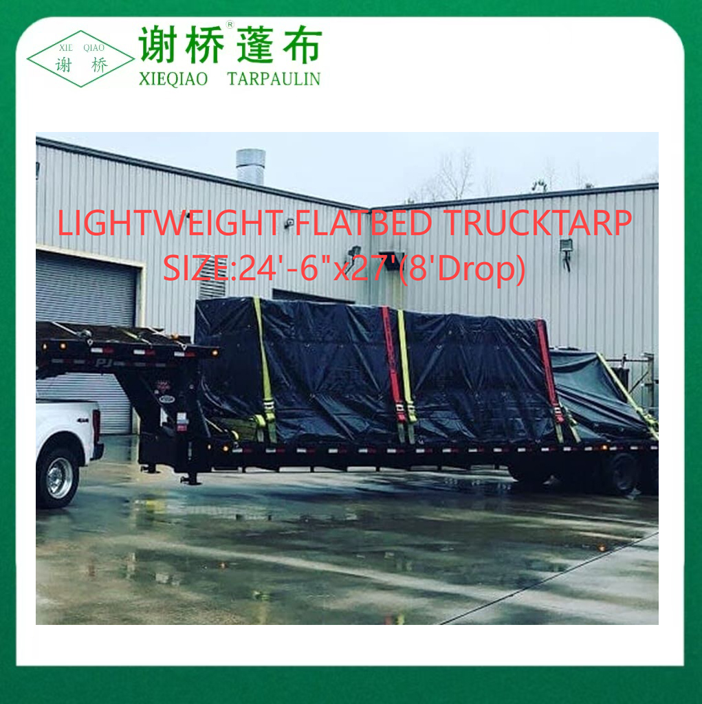 18 & 14 Unzen Leichtes Flachbett Black Truck Tarp Size24 "-6" "× 27" (8 "DR0P)